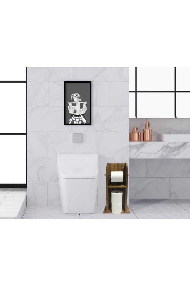 BK Home Natural Solid Wood Toilet Paper Holder and Decorative Wooden Picture Frame Set with Black Frames (Set of 4)