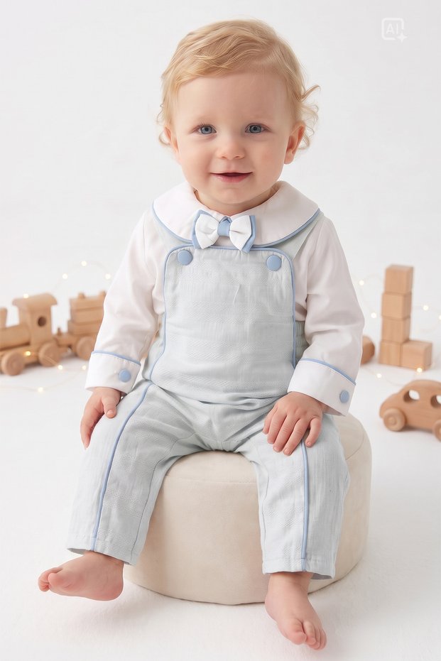 Boys' Dungarees Set with Bow Tie and Shirt—2-Piece Set for Birthdays, Holidays, and Special Occasions