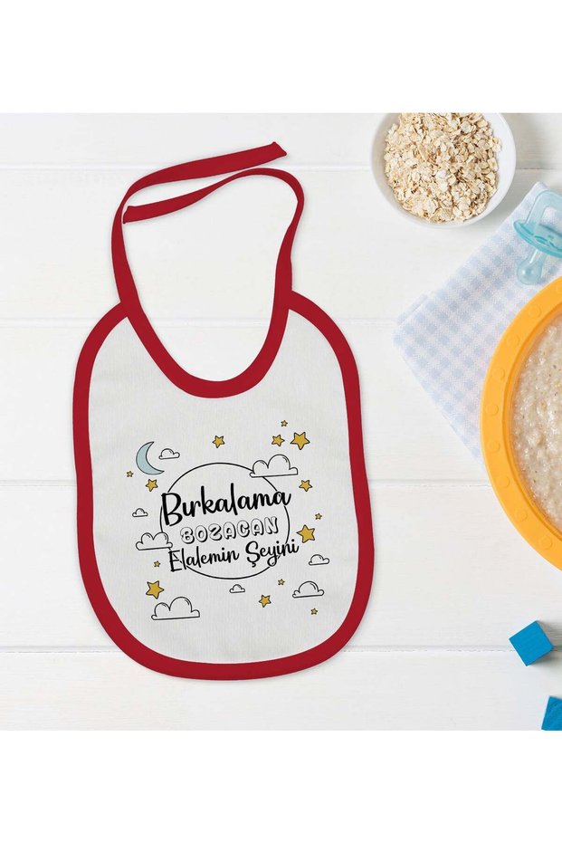 BK Kids Red Shatterproof Baby Bib with Patchwork Design - 1 en124482