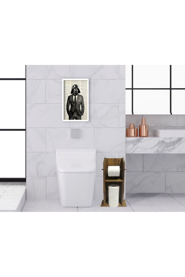 BK Home Natural Solid Wood Toilet Paper Holder and Decorative Wooden Picture Frame Set with White Frames - 18