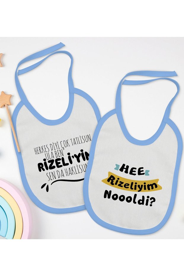 Bk Kids Rizeliyim Designed 2-Piece Blue Bib Set - 1 En127044