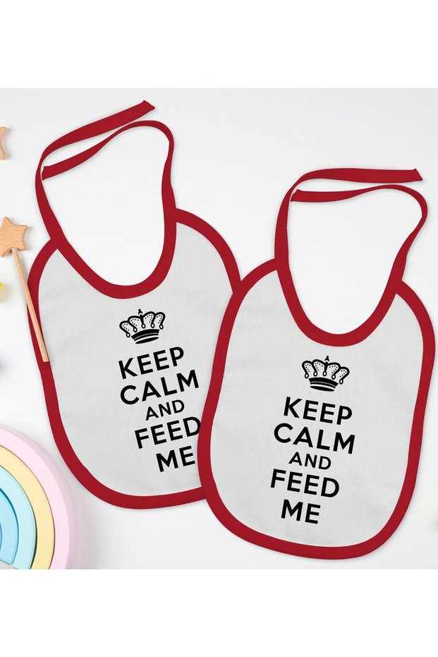 BK Kids "Keep Calm" Design Red Bib Set of 2 - 1