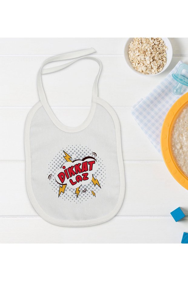 BK Kids "Dikkat Laz" Design White Baby Bib - 1 en124771