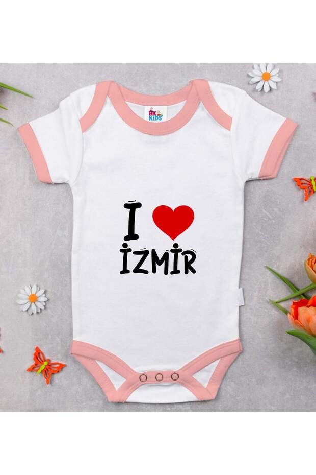 BK Kids "I Love İzmir" Design Pink Baby Bodysuit - Model 1, 3–6 Months