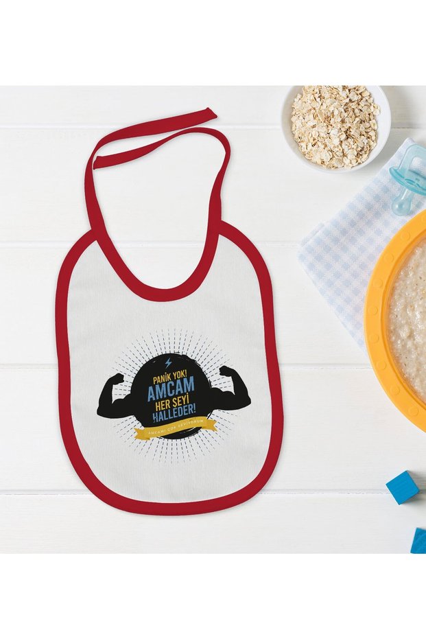 BK Kids "My Uncle Takes Care of Everything" Red Baby Bib - 1