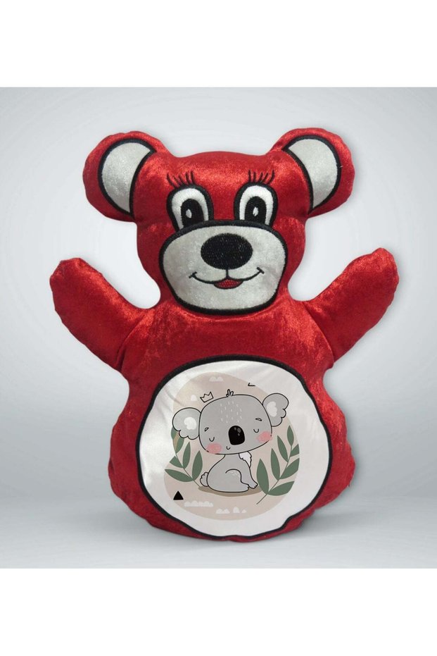 Red Teddy Bear Pillow with a Cute Koala Design - 1