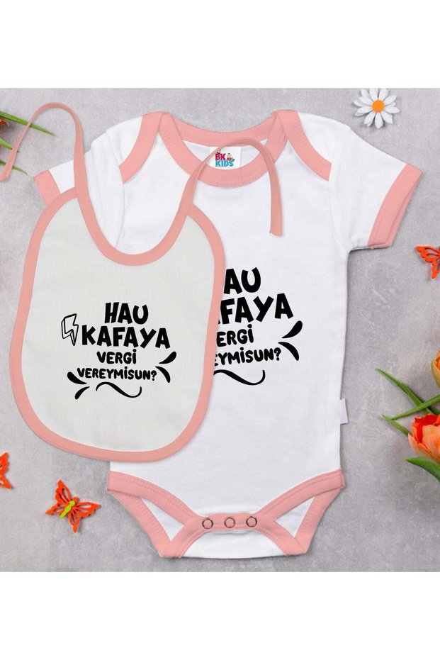 BK Kids "Hau Kafaya" Design Pink Baby Bodysuit and Bib Gift Set-1, 3–6 Months