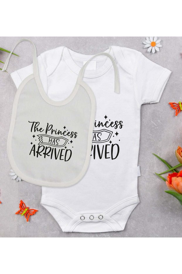 BK Kids "The Princess Has Arrived" Designer Baby Bodysuit and Bib Gift Set - Model 1 6 -