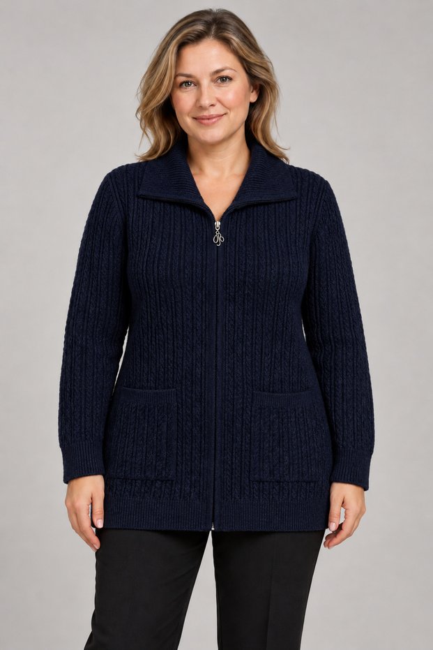 New Style Women's Mid-Age and Older Knit Cardigan with Zipper by Hattuş Anne 2711