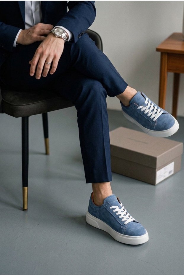 Makras Tommy 777 Blue Suede with Leather Upper and Lining Casual Sneakers