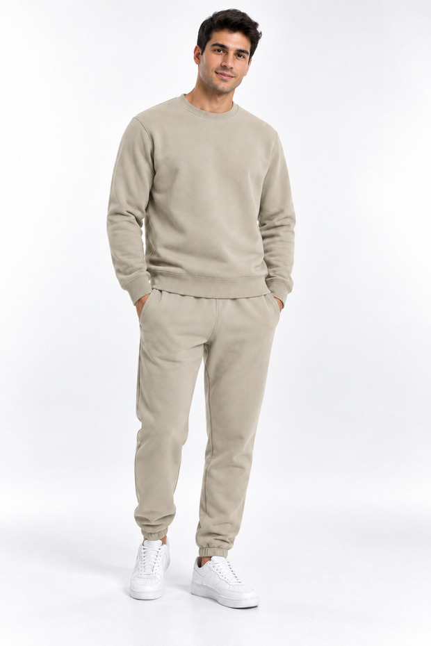 Men’s 3-Ply Sweatsuit Set with Crew Neck, Made of Super Soft Puff Fabric