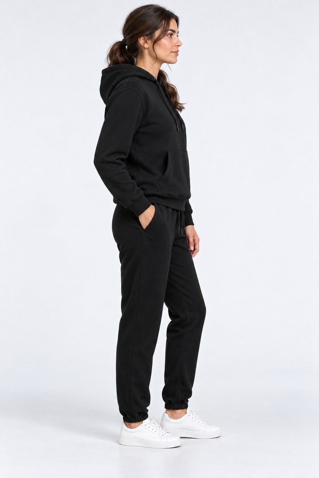 Women's Black 3-Ply Sweatsuit Set with Hood and Kangaroo Pockets, Super Soft with Fleece-Lined Insulation