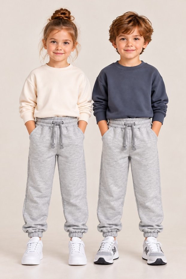 Kids' Girls' and Boys' School and Everyday Use Unisex Jogger Pants in Heather Gray, with Elasticated Hems, Pockets, and Drawstrings, Ages 3–10