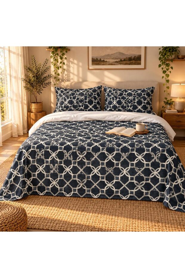 King Size Flat Bedsheet Set, 3 Pieces, 260 x 240 cm (Grey & White)