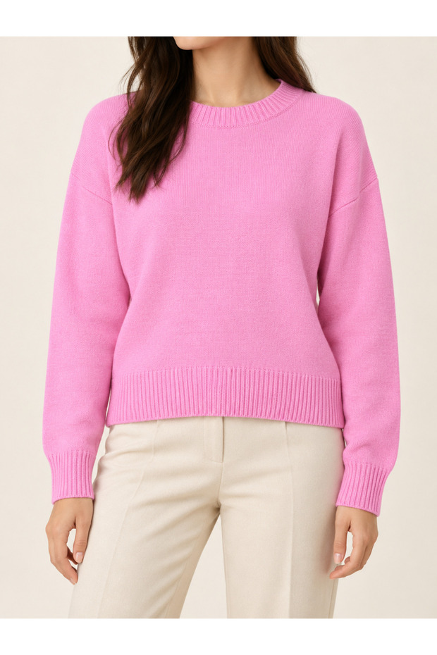 Women's Crew Neck, Long-Sleeved Basic Knit Sweater