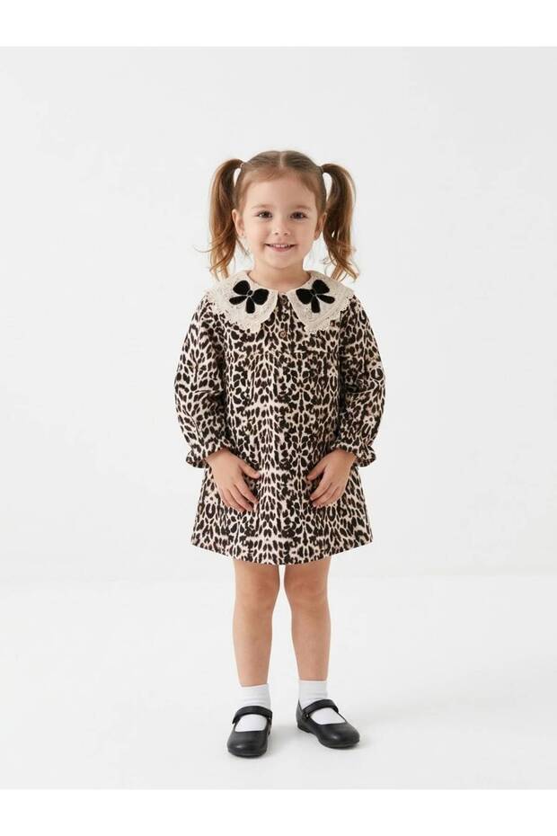 Girls' Lace-Collar Leopard Print Dress, Ages 2–8