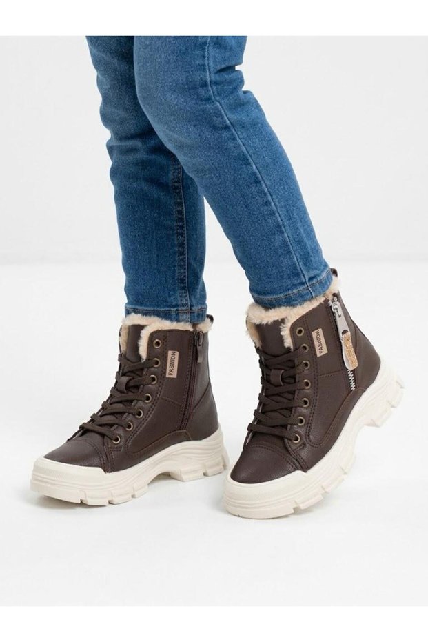 Girl's fleece-lined, orthopedic, non-slip sole, zippered boots