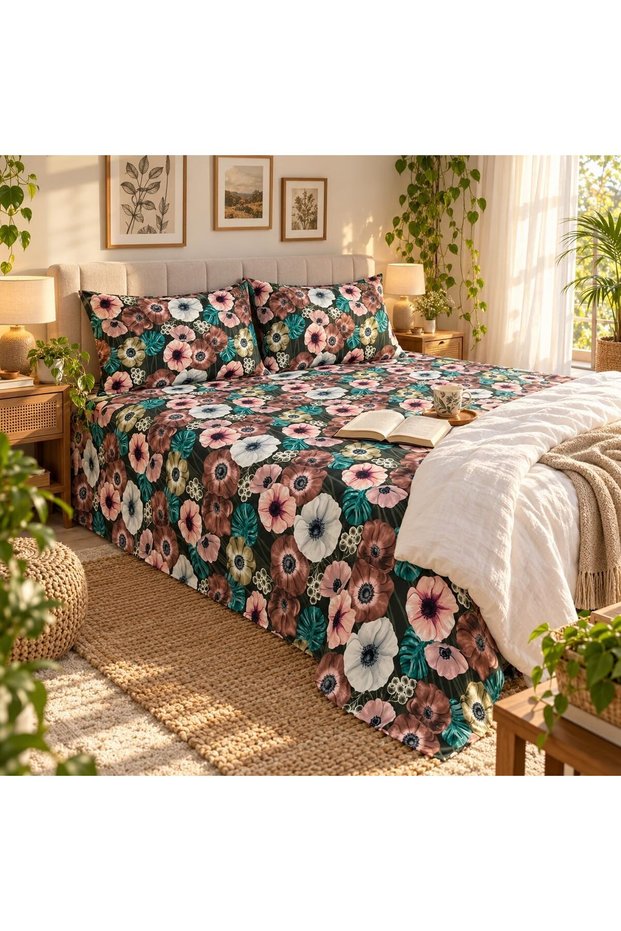 King Size Flat Bedsheet Set, 3 Pieces, 260 x 240 cm (Dark Green)