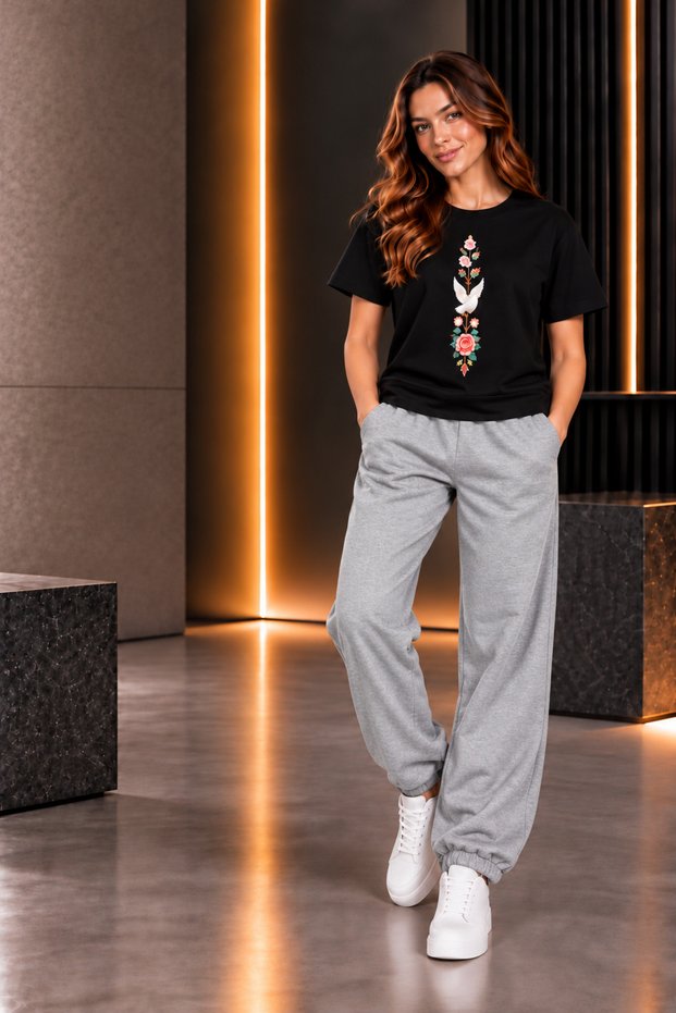 T-SHIRT AND SWEATPANTS 2-PIECE SET—LIGHTWEIGHT SUMMER SWAN-PRINTED WOMEN'S/GIRLS' STYLE