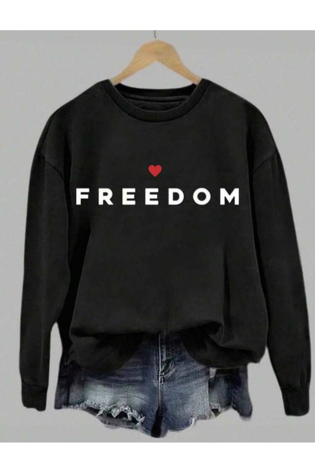 Freedom "Özgürlük" Printed Crew-Neck Black Sweatshirt with Brushed Inside Shard Details