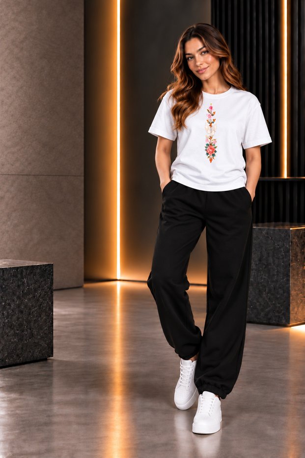T-SHIRT AND SWEATPANTS 2-PIECE SET—LIGHTWEIGHT SUMMER SWAN-PRINTED WOMEN'S/GIRLS' STYLE