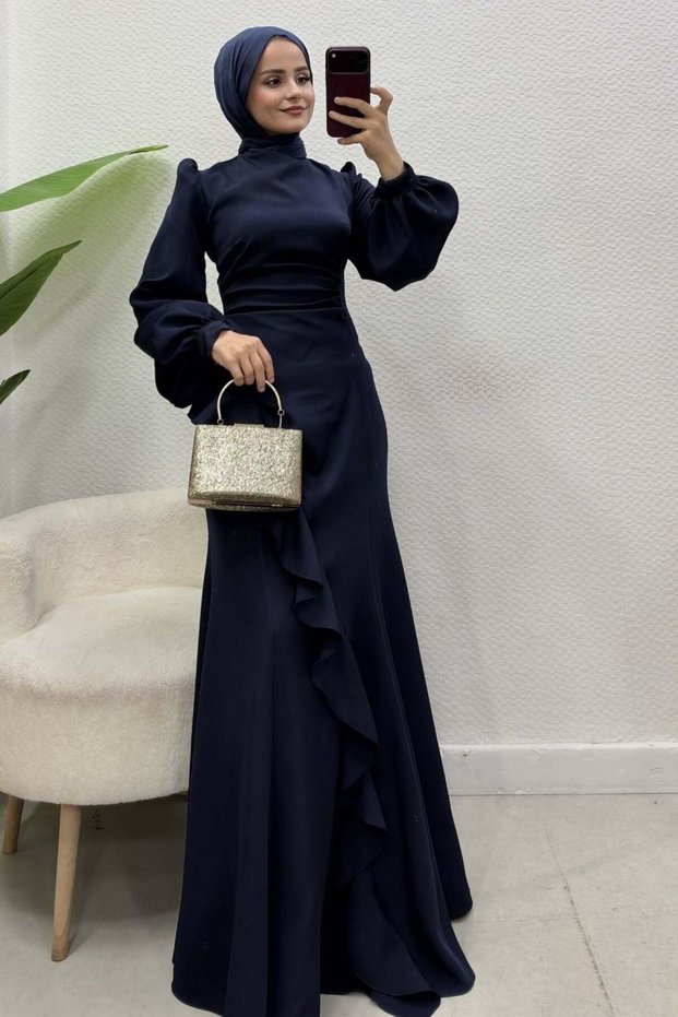 Nadide Evening Gown, Navy Blue