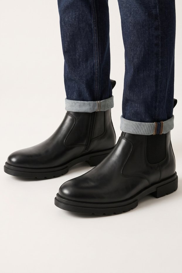Genuine Leather Black Zip-Up Men's Winter Boots LUASS30AL0089