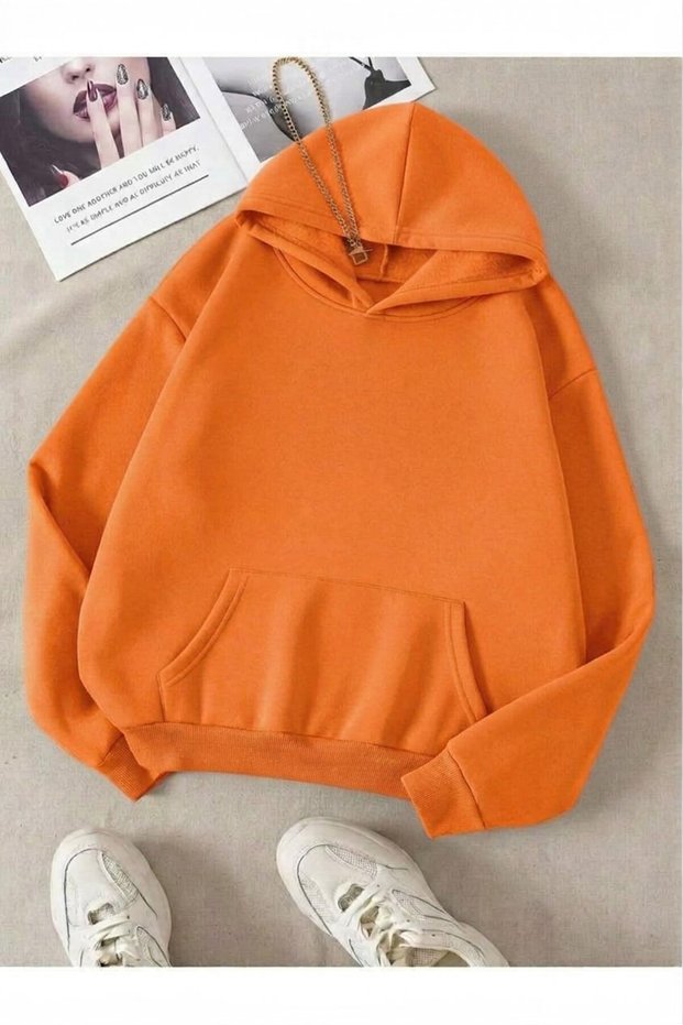 Unisex orange unprinted hooded sweatshirt