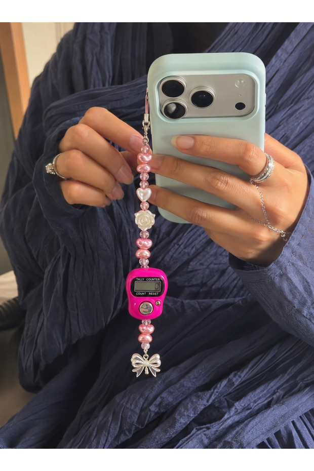 2-in-1 Pink Beaded Charm, Pink Prayer Beads, Purple & Phone Charm, Phone Lanyard, Bag Decoration, Bag Charm