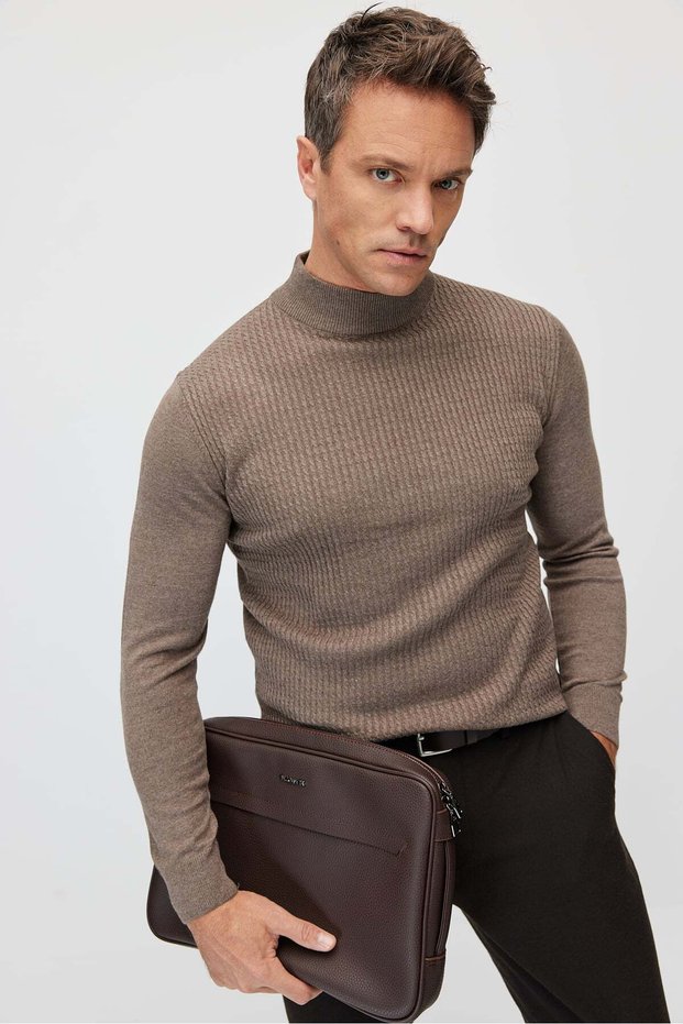 Men's Half Fishnet Patterned Knitwear Sweater