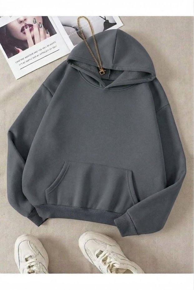 Unisex anthracite unprinted hooded sweatshirt