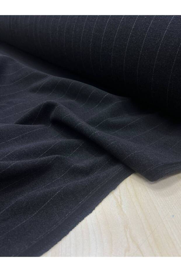 Striped Anthracite Melton Fabric (Melton Coats, Jackets, Overcoats) (Width 140 CM) Premium Quality, Non-Pilling