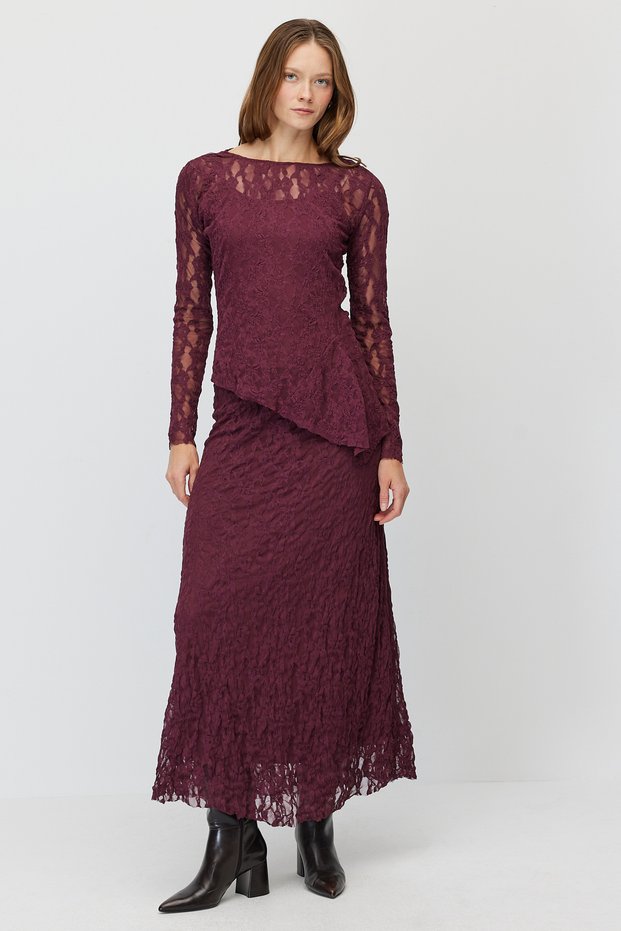 Women's Long Skirt with Guipure Lace Details