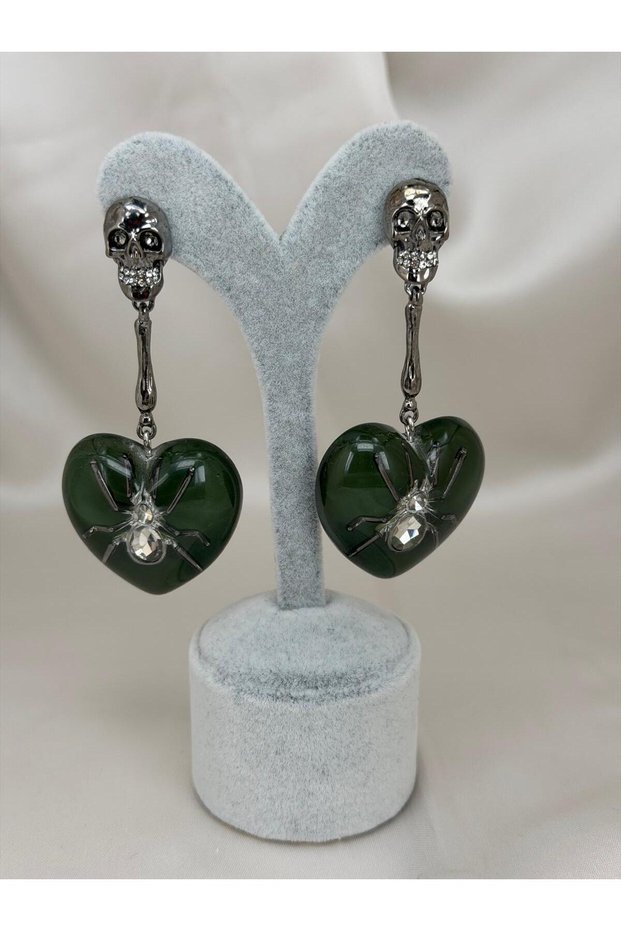 LARGE-DESIGNED, LONG-DANGLING GOTHIC WOMEN'S EARRINGS WITH DETAILED SKULL AND SPIDER MOTIFS