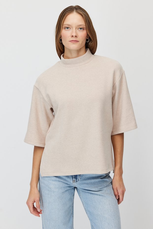 Women's Mock Neck Double-Sleeve Blouse