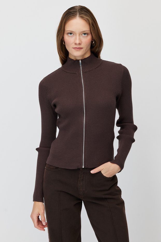 Women's Corded Fabric Cardigan with a Zipper