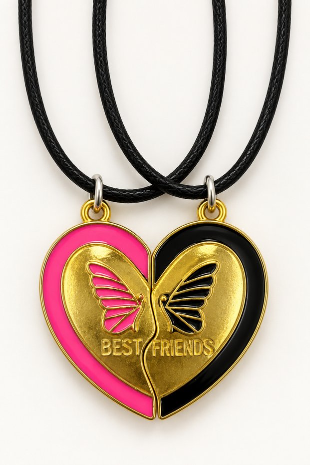 Best Friends Butterfly-Shaped Pair of Friendship Necklaces – Black and White Matching Necklace Set