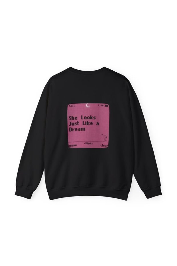 "She Looks Like a Dream" Printed Cotton 3-Ply Brushed Inside Crew Neck Oversized Sweatshirt