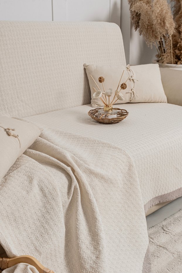 Mila Zigzag Patterned Back-Covering Sofa Cover | For Sofas, Couches, Daybeds, Armchairs, and Bedspreads | 175x205 cm