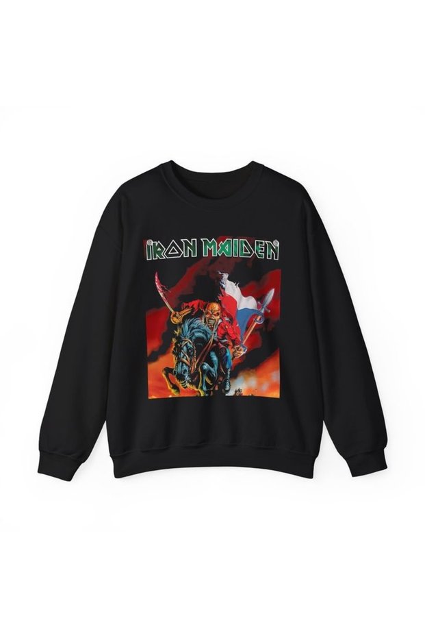 Iron Maiden Printed 3-Ply Cotton Brushed Inside Crew Neck Oversized Sweatshirt