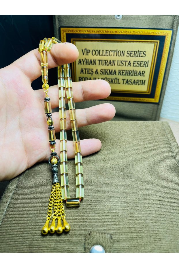 BOXED VIP+ SERIES, BROKEN-IN, FIRE AMBER PRAYER BEADS