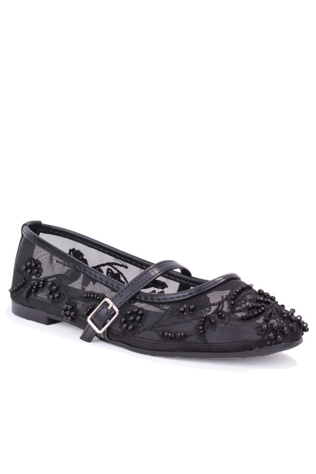 Dza07-115058 Black Tulle Stoned Daily Ballerina Women's Shoes