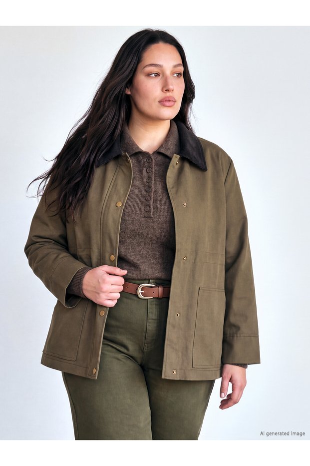 Peak New Season Khaki Plus-Size Velvet-Collar Women's Jacket with Boat Neck