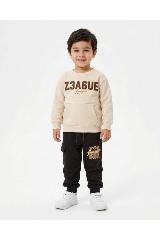Boys' Winter 2-3-4-5-6 Years Old 3-Ply, No Fleece, Thick, Unprinted, Top and Bottom Set