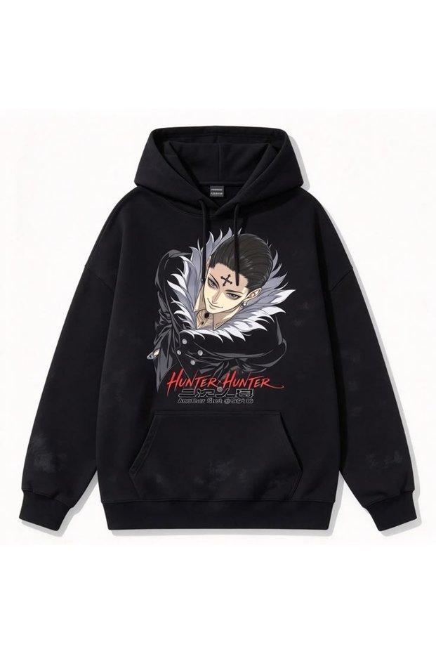Hunter x Hunter Anime-Printed Cotton 3-Ply Brushed Inside Oversized Sweatshirt