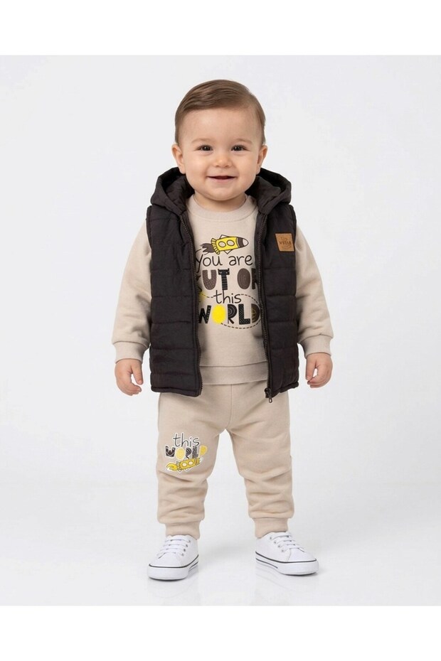 Boys' Winter 3-Strand Brushed Inside Puffer Vest Set (Sizes 6, 9, 12, 18, and 24 Months) – Stylish 3-Piece Top and Bottom Set