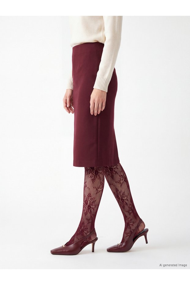 LCW DREAM Women's Patterned Pantyhose in Burgundy—The ALITA CITY Difference