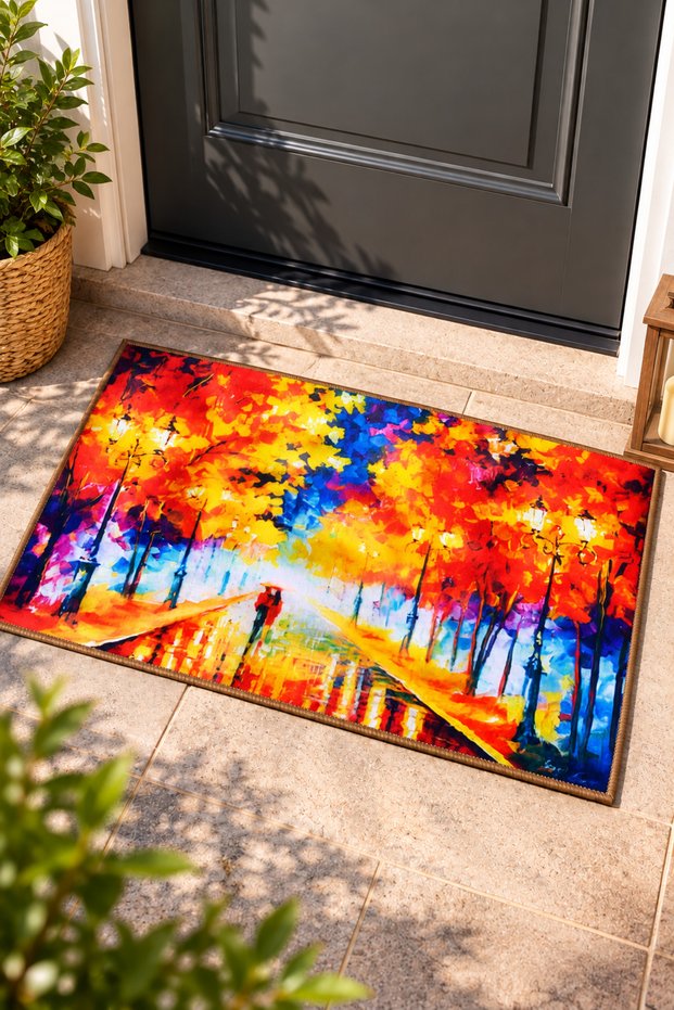 Doormat 60x40 cm, Non-Slip Sole, Fall - Love