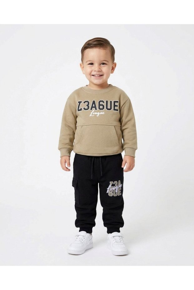 Boys' Winter 2-3-4-5-6 Years Old 3-Ply, No Fleece, Thick, Unprinted, Top and Bottom Set
