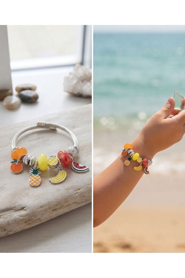 Children's Orange, Banana, Watermelon, and Pineapple Detailed Steel Bracelet